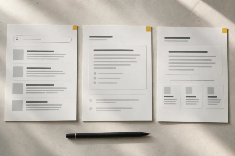 Editorial comparison of search results, direct answers and linked source cards