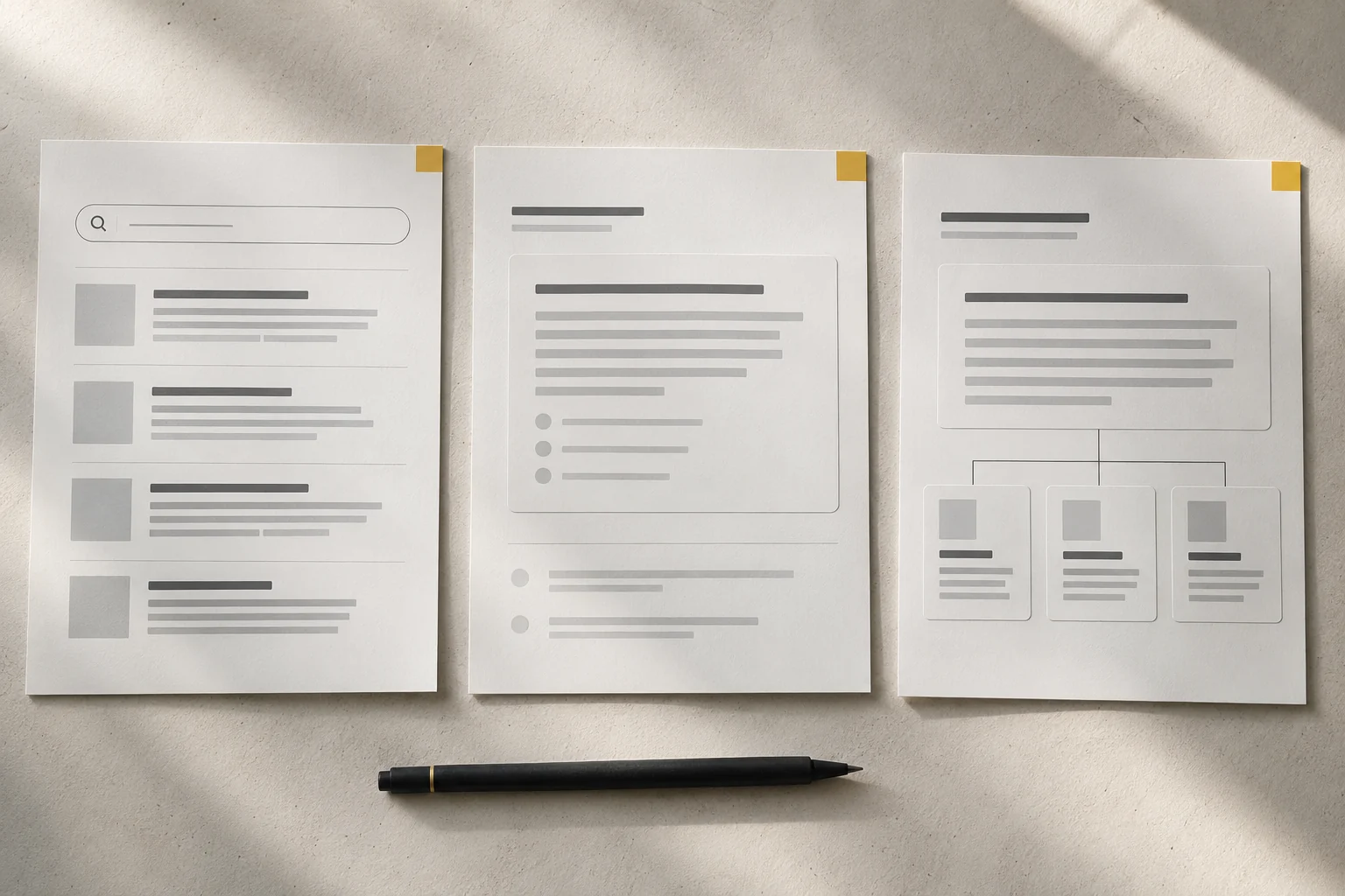Editorial comparison of search results, direct answers and linked source cards